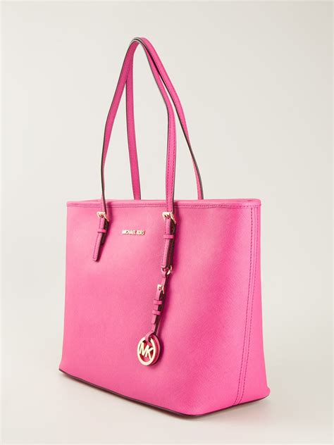 michael kors jet set medium travel tote fuschia pink|Michael Kors black medium tote.